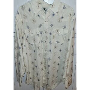 ELY Cattleman Western Shirt‎ XL Aztec Diamond Print Cowboy Rodeo Long Sleeve